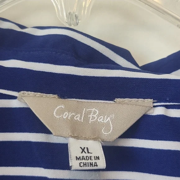 CORAL BAY Blue White Stripe Roll-Tab Pocket Blouse - Picture 2 of 12